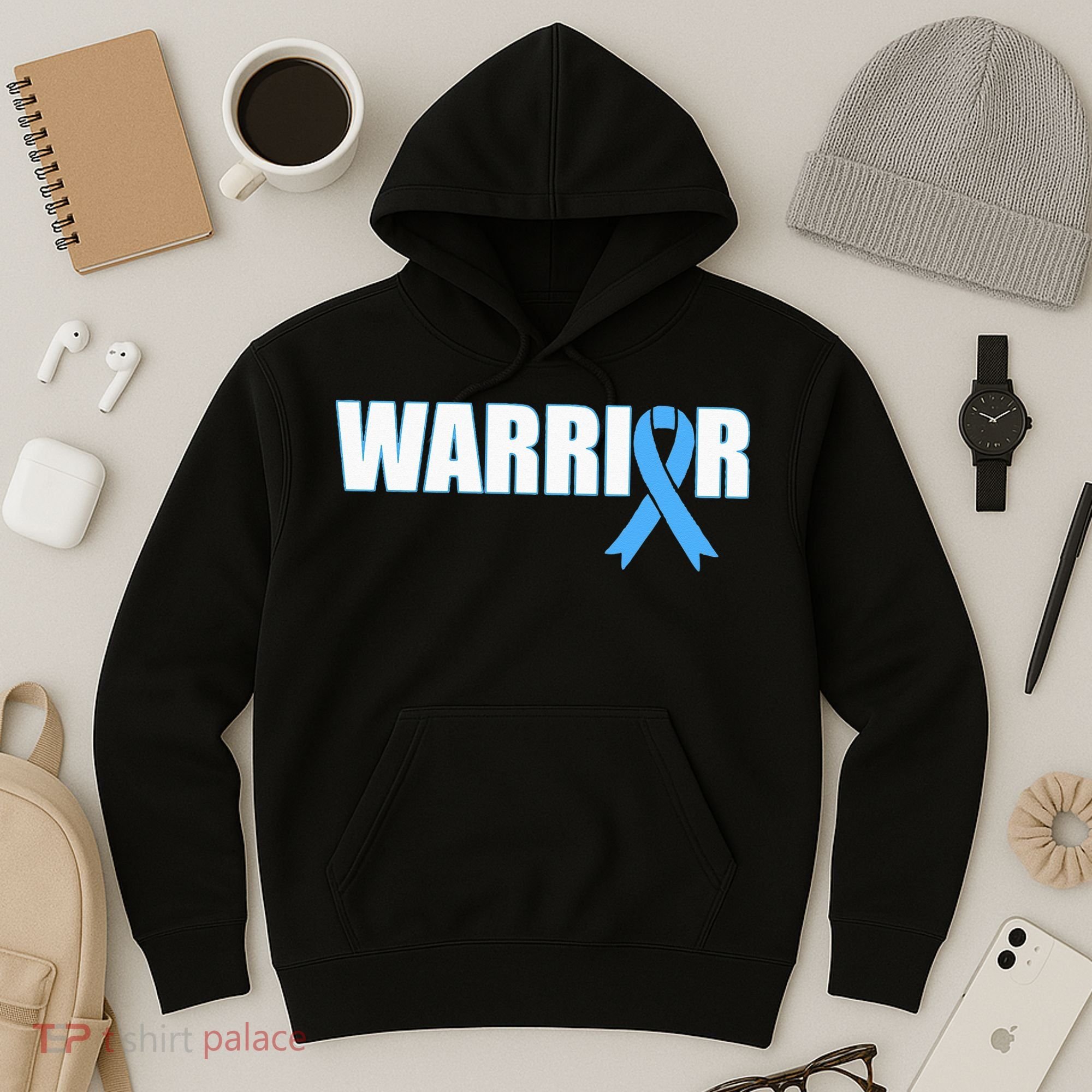 Prostate Cancer Warrior Light Blue Ribbon Hoodie
