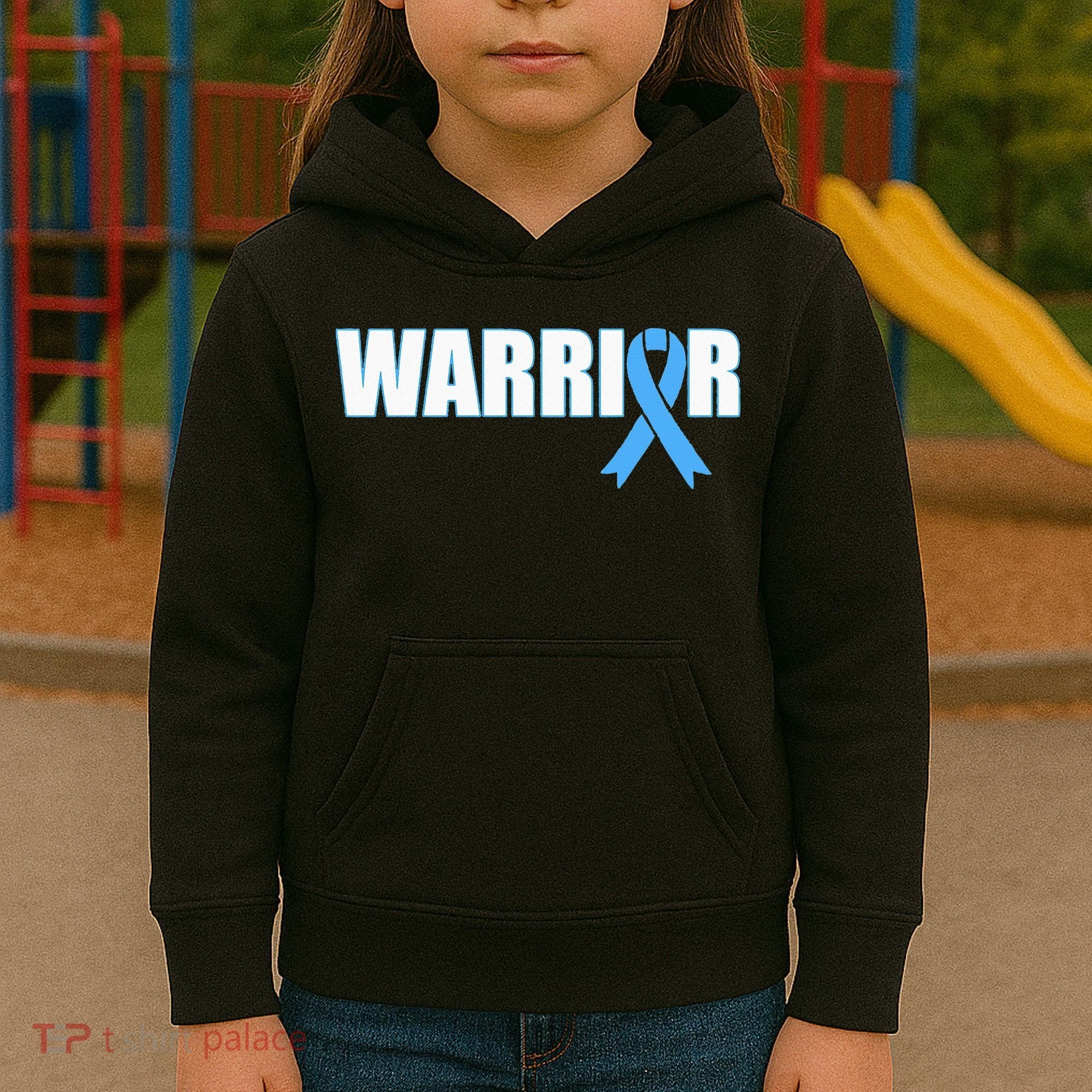 Prostate Cancer Warrior Light Blue Ribbon Kids Hoodie