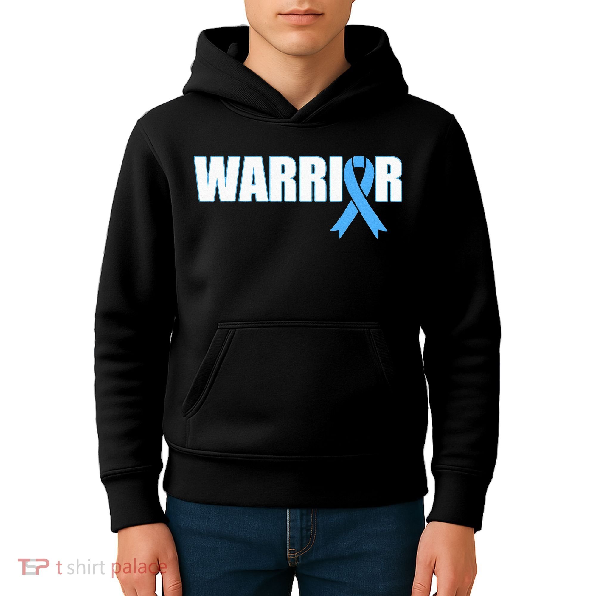 Prostate Cancer Warrior Light Blue Ribbon Kids Hoodie