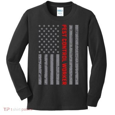 Pest Control Worker Vintage Us Flag For Dad Kids Long Sleeve Shirt