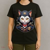 Pirate Cat With Bandana T-Shirt thumb 4