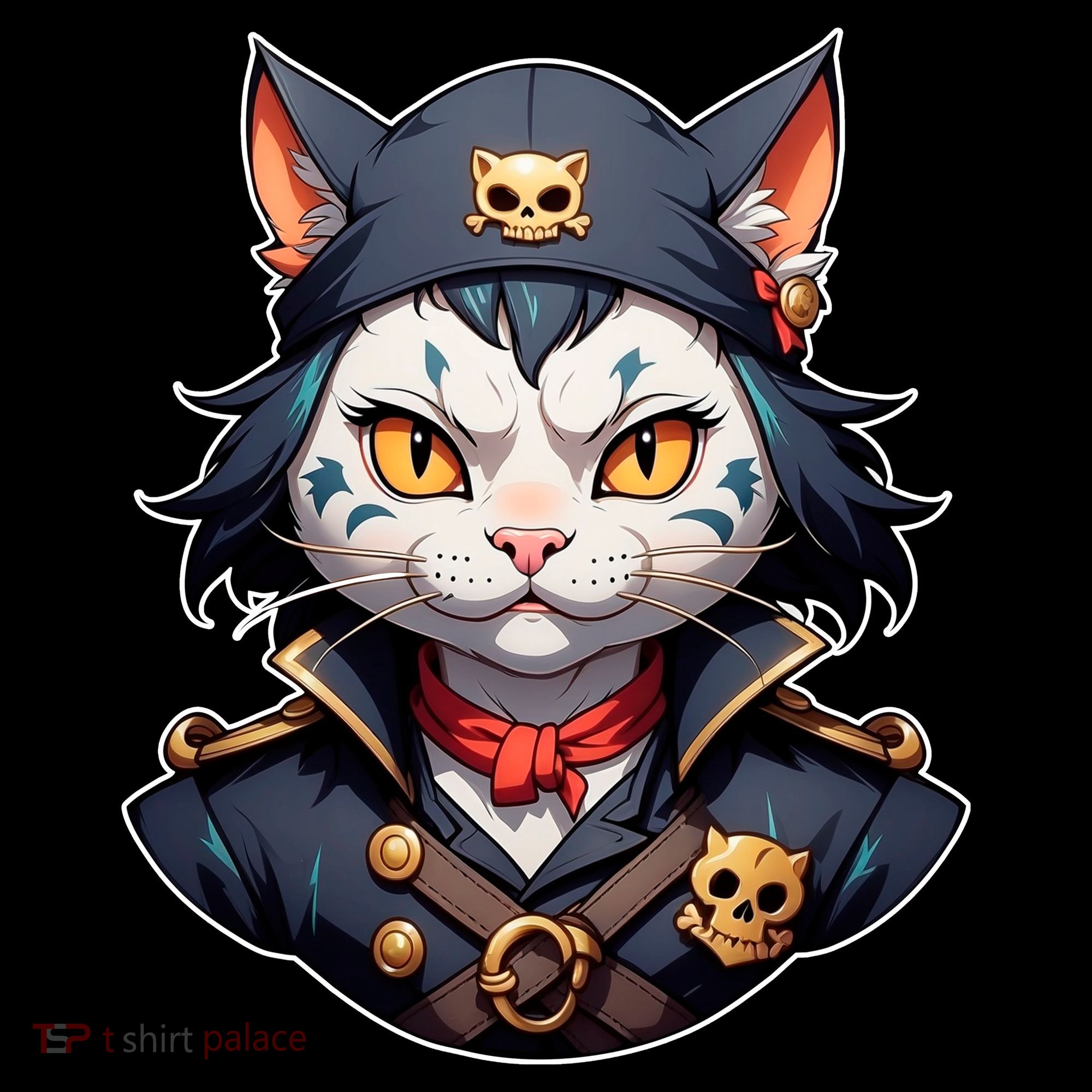Pirate Cat With Bandana Button