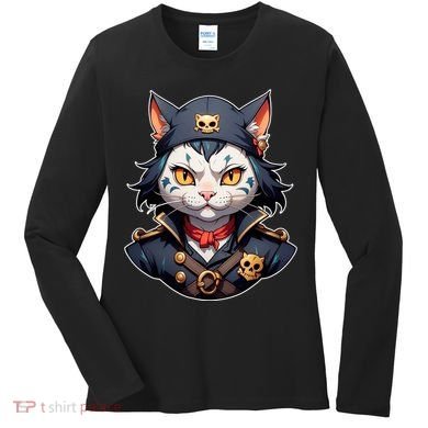 Pirate Cat With Bandana Women's Long Sleeve Shirt