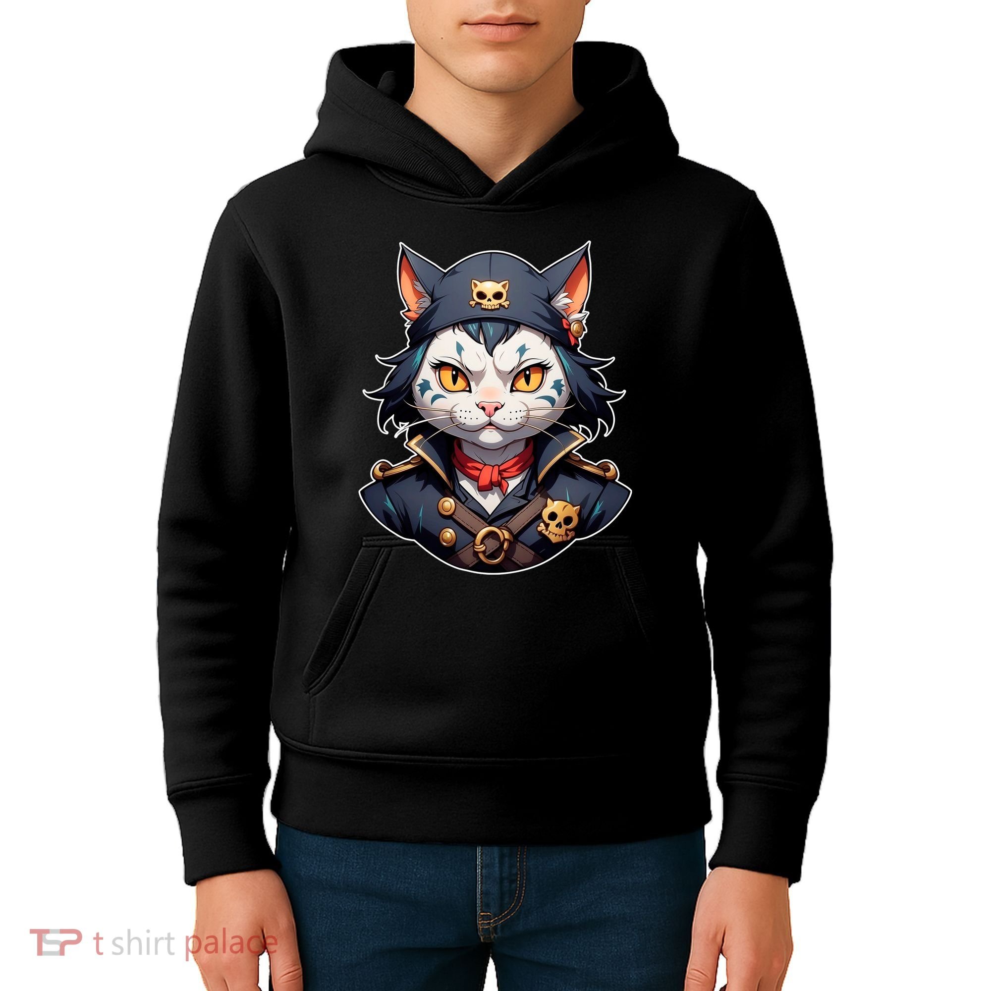 Pirate Cat With Bandana Kids Hoodie