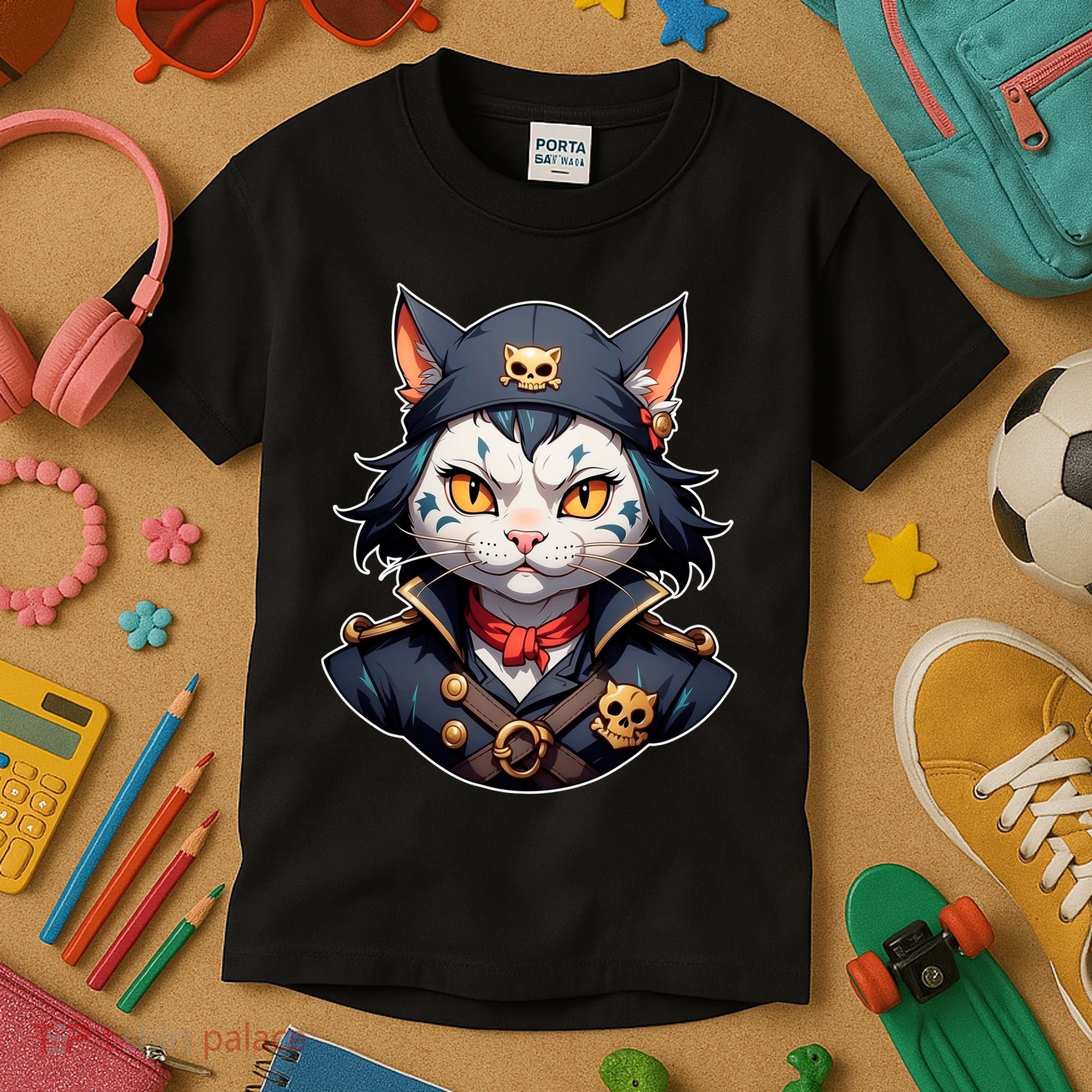 Pirate Cat With Bandana Kids T-Shirt