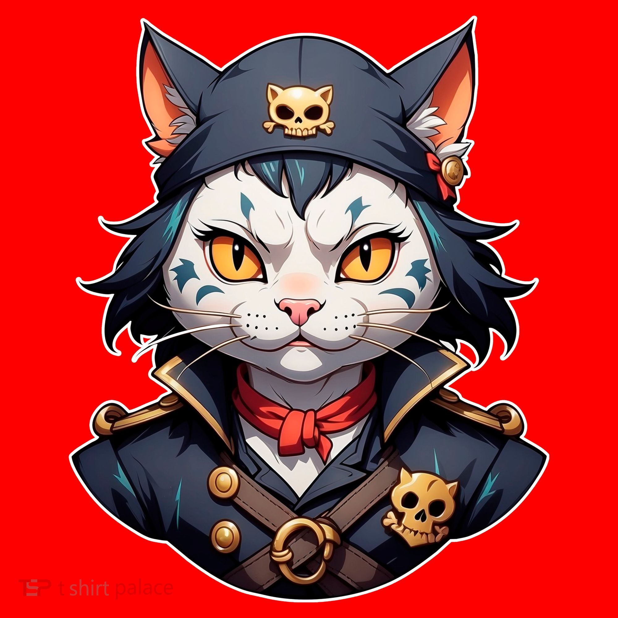 Pirate Cat With Bandana Santa Hat