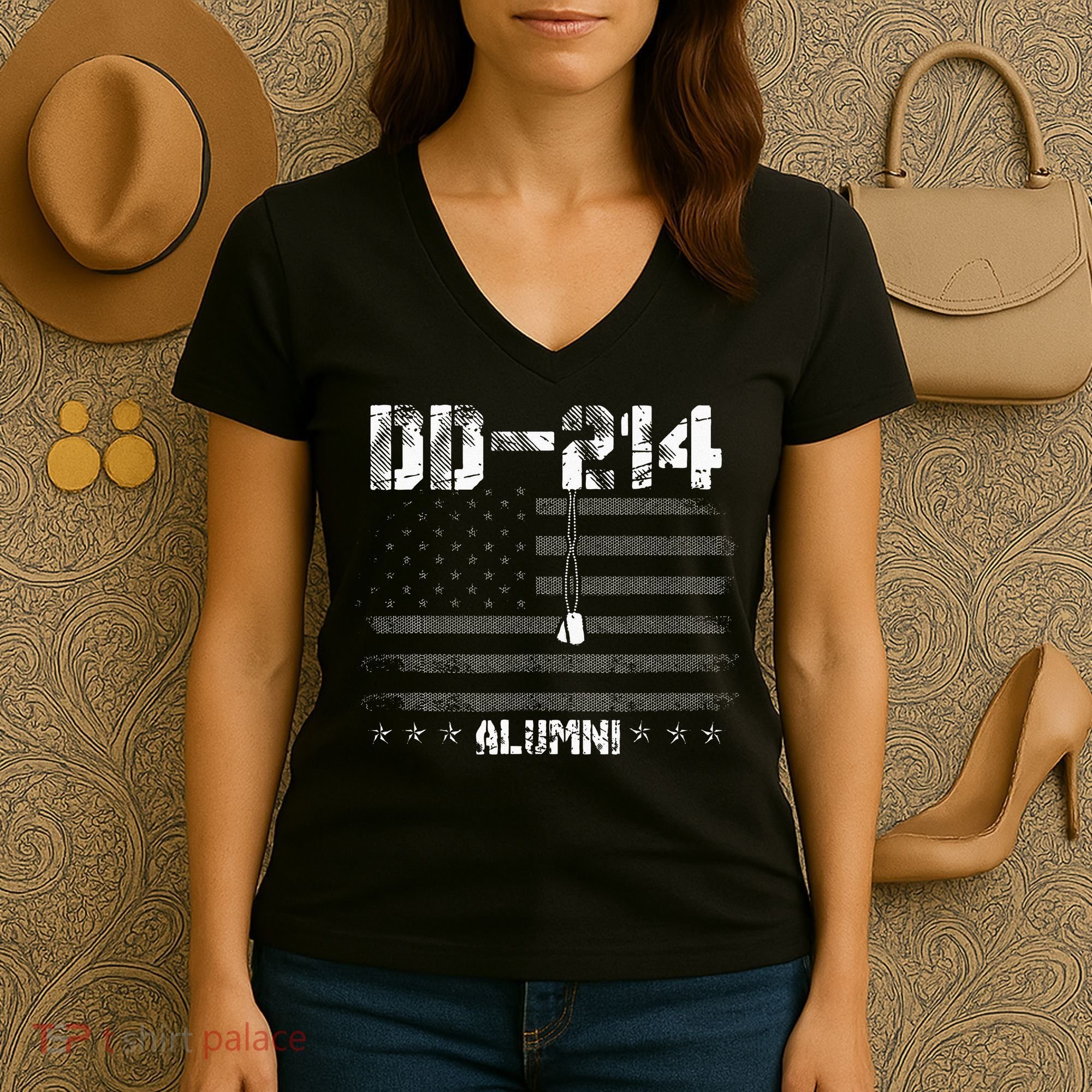 Patriotic DD 214 Alumni Military Veteran Women's V-Neck T-Shirt