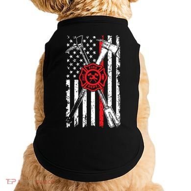 Patriotic Design Axe Halligan Thin Line Red Firefighter Doggie Tank
