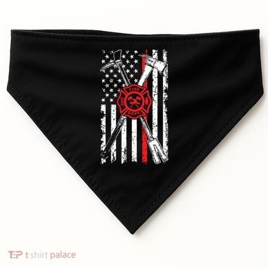 Patriotic Design Axe Halligan Thin Line Red Firefighter USA-Made Doggie Bandana