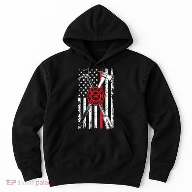 Patriotic Design Axe Halligan Thin Line Red Firefighter Hoodie