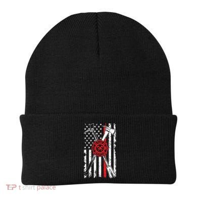 Patriotic Design Axe Halligan Thin Line Red Firefighter Beanie