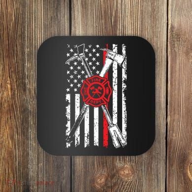 Patriotic Design Axe Halligan Thin Line Red Firefighter Coaster