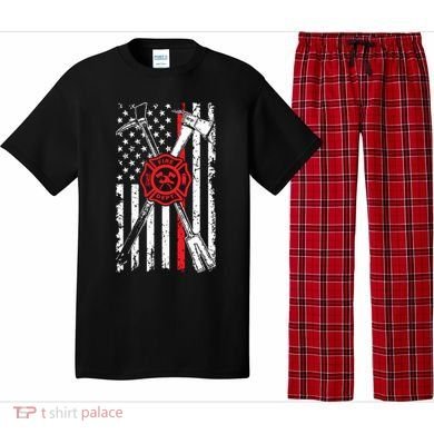 Patriotic Design Axe Halligan Thin Line Red Firefighter Pajama Set