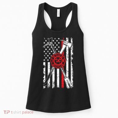 Patriotic Design Axe Halligan Thin Line Red Firefighter Women's Tank Top