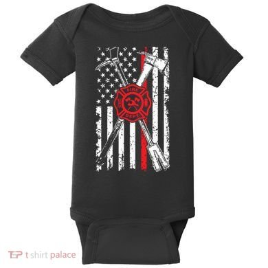 Patriotic Design Axe Halligan Thin Line Red Firefighter Baby Bodysuit