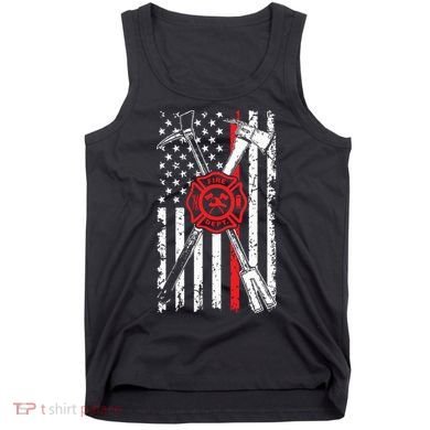 Patriotic Design Axe Halligan Thin Line Red Firefighter Tank Top