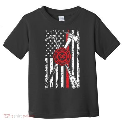 Patriotic Design Axe Halligan Thin Line Red Firefighter Toddler T-Shirt