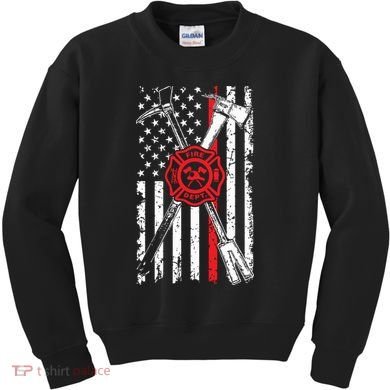 Patriotic Design Axe Halligan Thin Line Red Firefighter Kids Sweatshirt