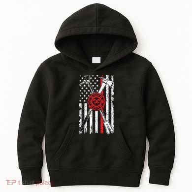 Patriotic Design Axe Halligan Thin Line Red Firefighter Kids Hoodie