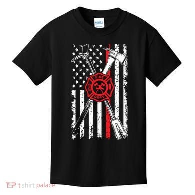 Patriotic Design Axe Halligan Thin Line Red Firefighter Kids T-Shirt