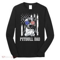 Pitbull Dad American Flag 4th Of July Dog Father's Days Long Sleeve Shirt thumb 0