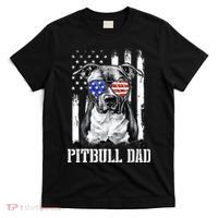 Pitbull Dad American Flag 4th Of July Dog Father's Days T-Shirt thumb 0