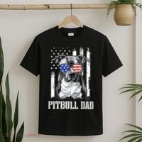 Pitbull Dad American Flag 4th Of July Dog Father's Days T-Shirt thumb 2