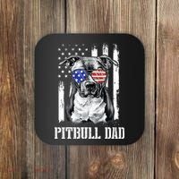 Pitbull Dad American Flag 4th Of July Dog Father's Days Coaster thumb 0