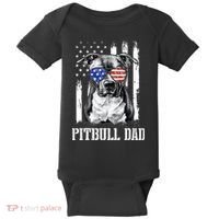 Pitbull Dad American Flag 4th Of July Dog Father's Days Baby Bodysuit thumb 0