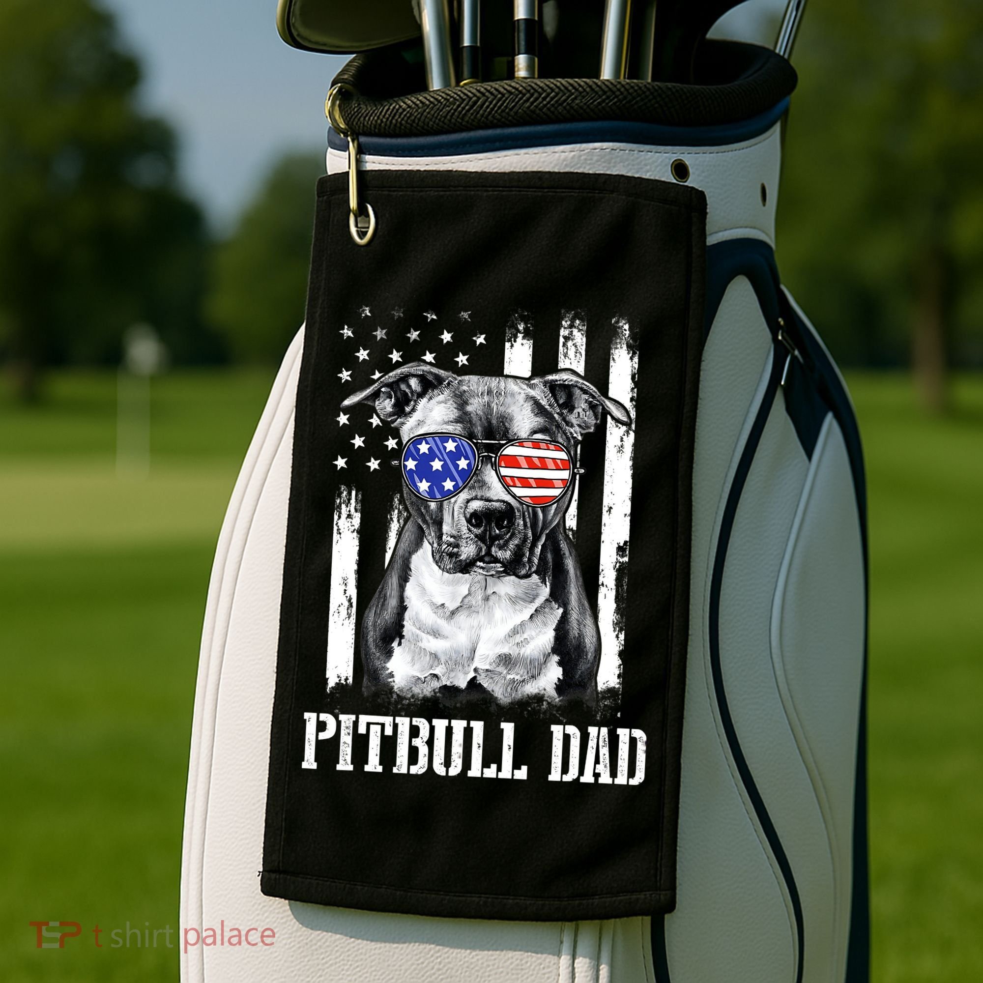 Pitbull Dad American Flag 4th Of July Dog Father's Days Golf Towel