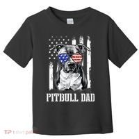 Pitbull Dad American Flag 4th Of July Dog Father's Days Toddler T-Shirt thumb 0