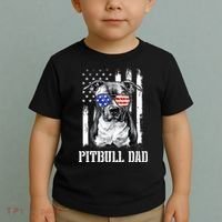 Pitbull Dad American Flag 4th Of July Dog Father's Days Toddler T-Shirt thumb 2