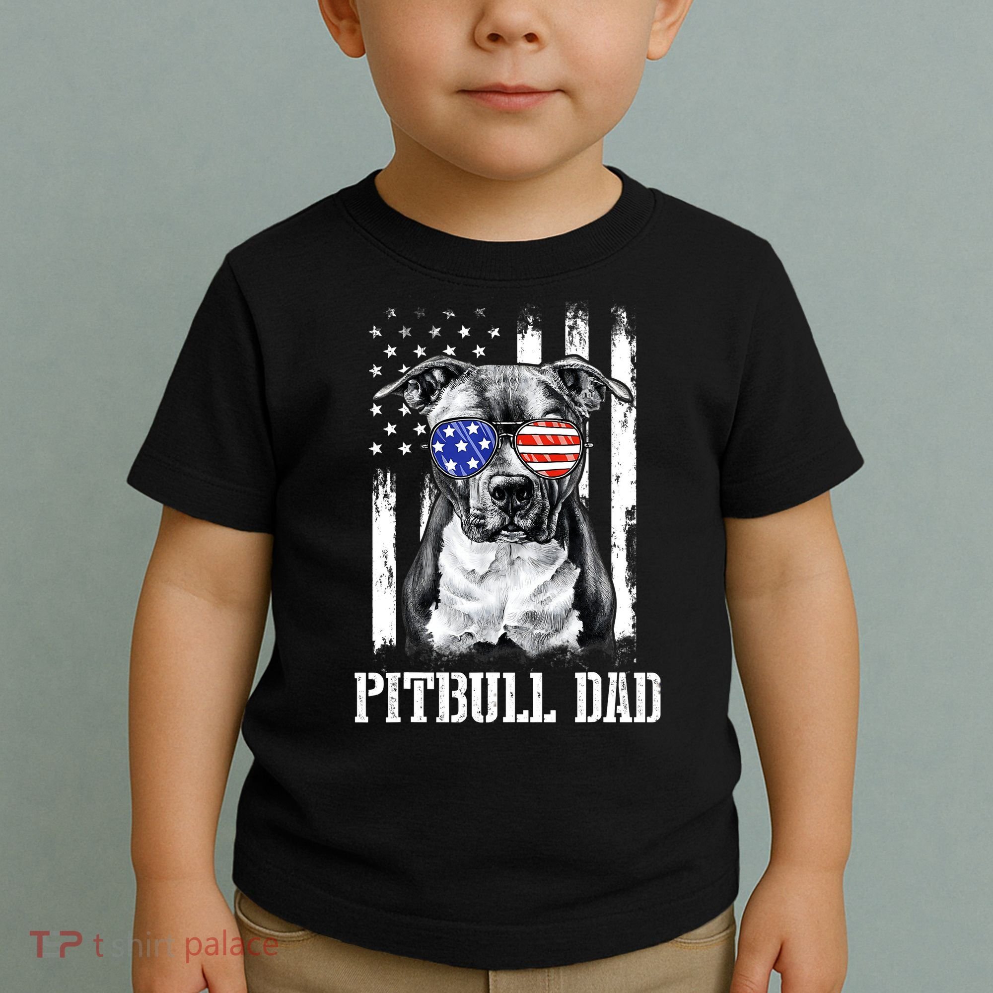 Pitbull Dad American Flag 4th Of July Dog Father's Days Toddler T-Shirt