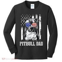 Pitbull Dad American Flag 4th Of July Dog Father's Days Kids Long Sleeve Shirt thumb 0