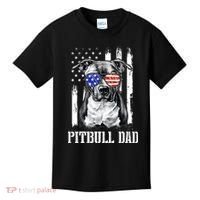 Pitbull Dad American Flag 4th Of July Dog Father's Days Kids T-Shirt thumb 0