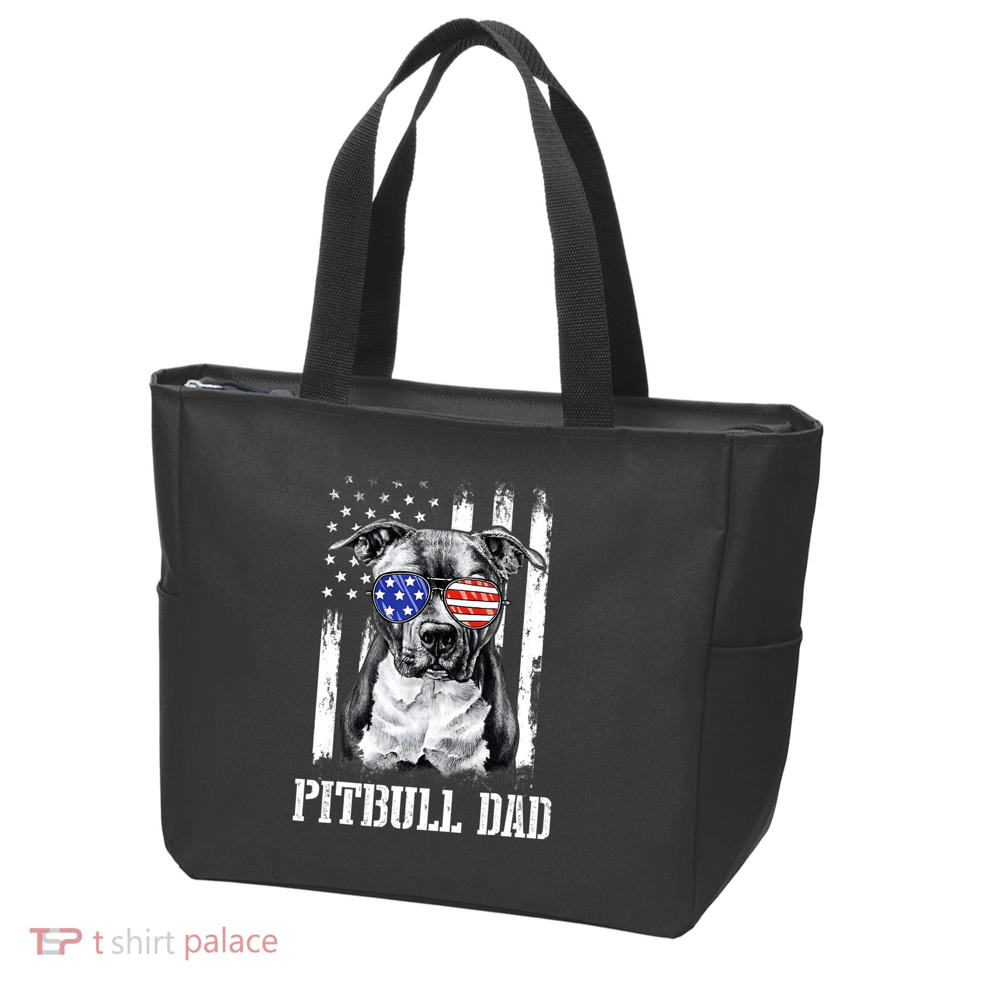 Pitbull Dad American Flag 4th Of July Dog Father's Days Tote Bag