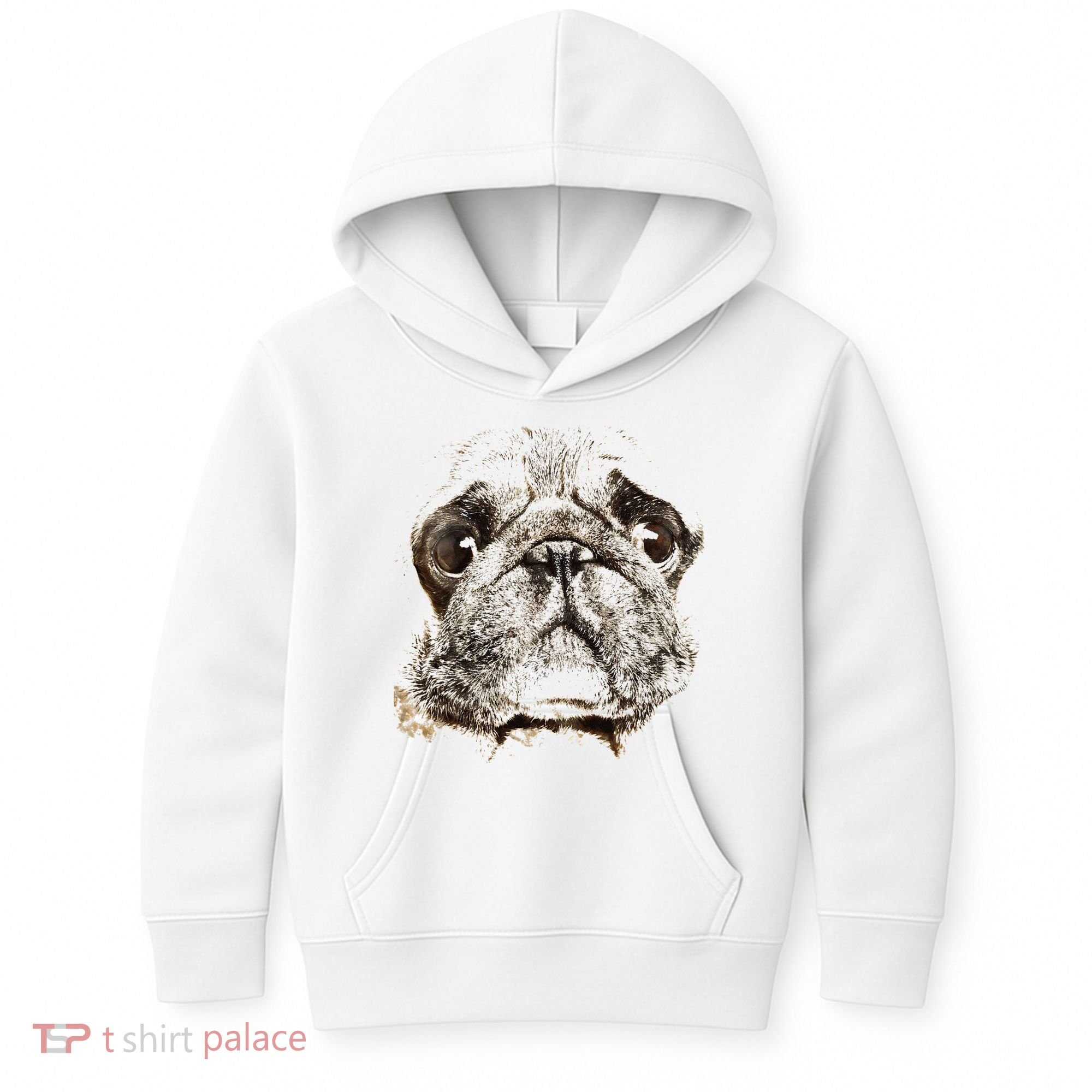 Pug Dog Animal Face Kids Hoodie