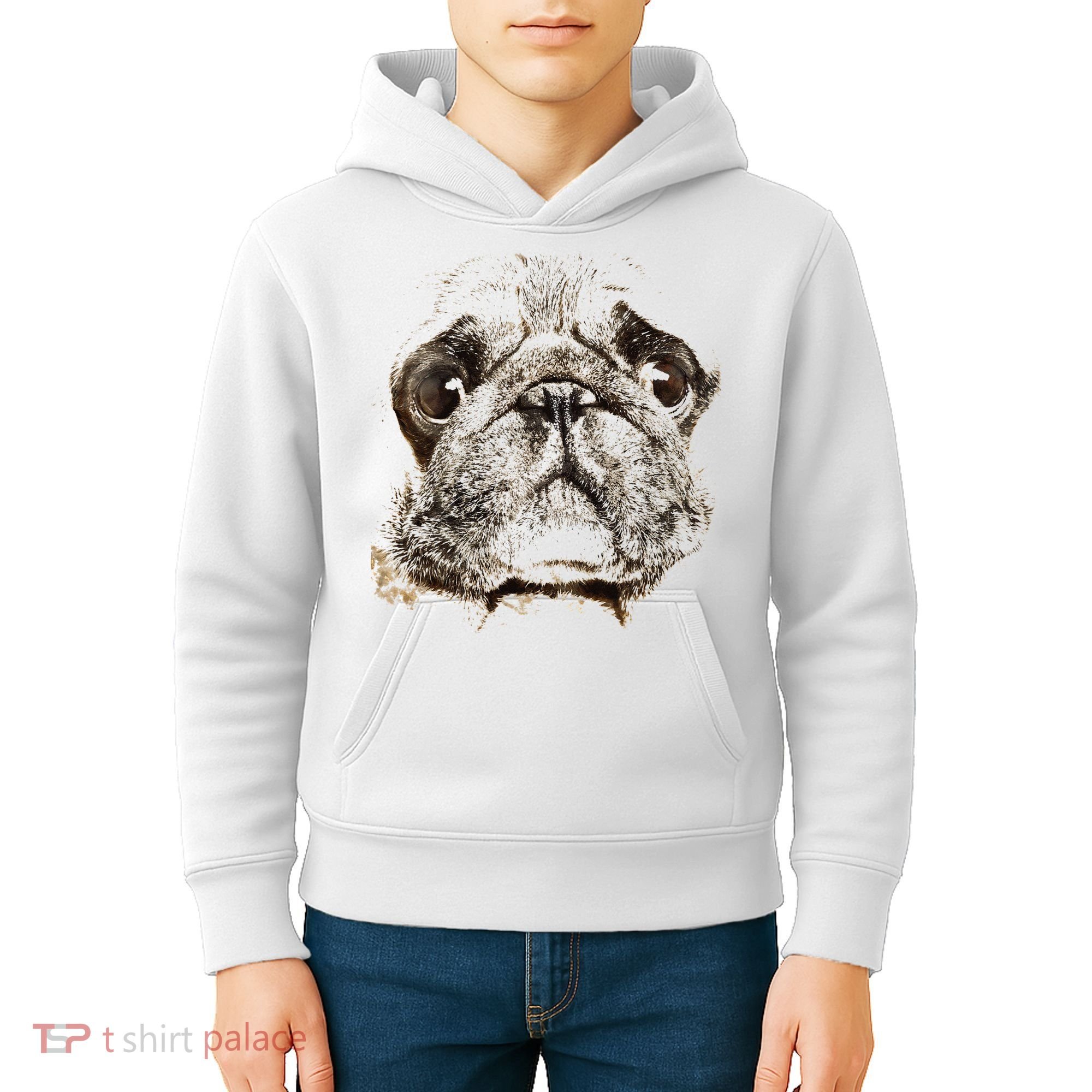 Pug Dog Animal Face Kids Hoodie