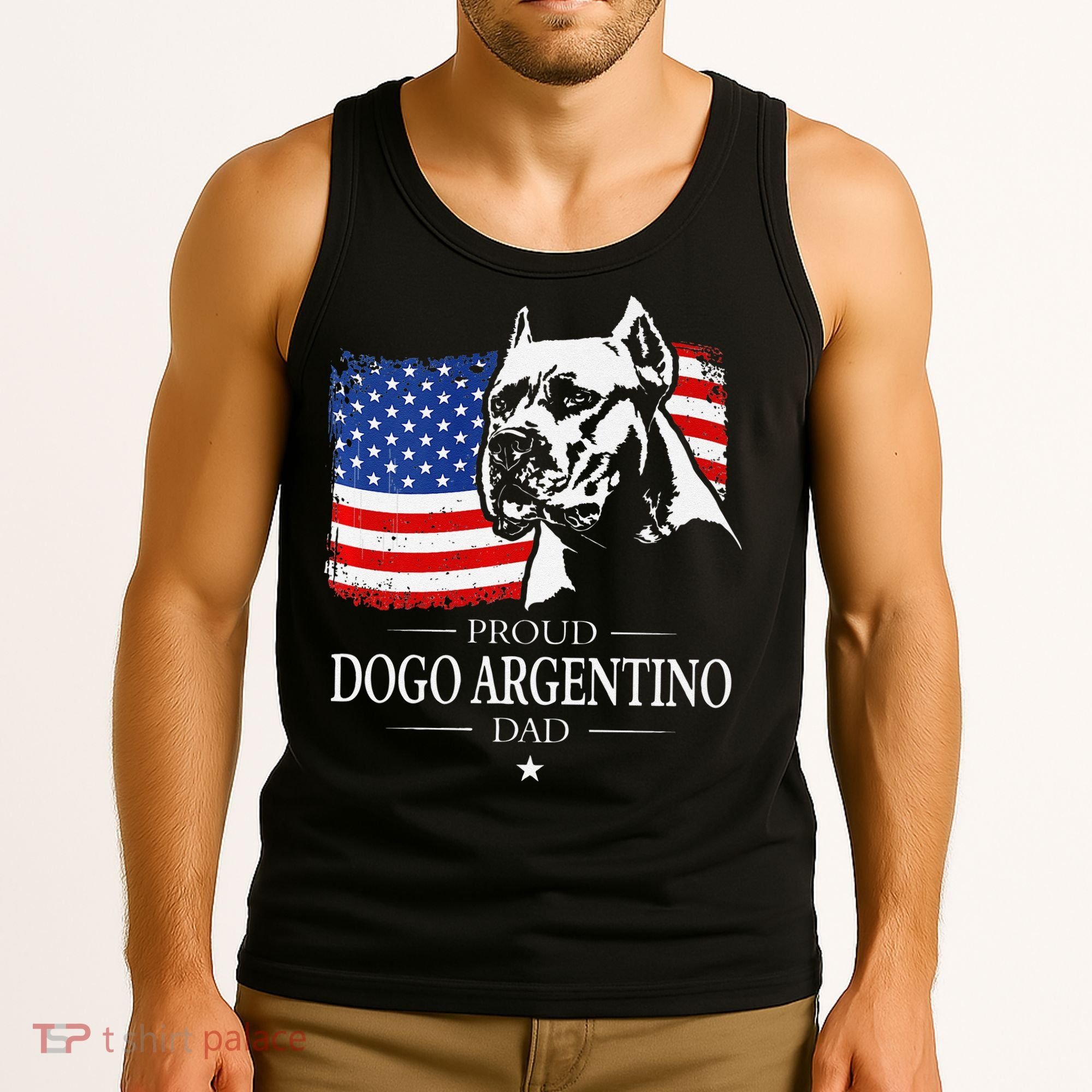 Proud Dogo Argentino Dad American Flag Patriotic Dog Tank Top