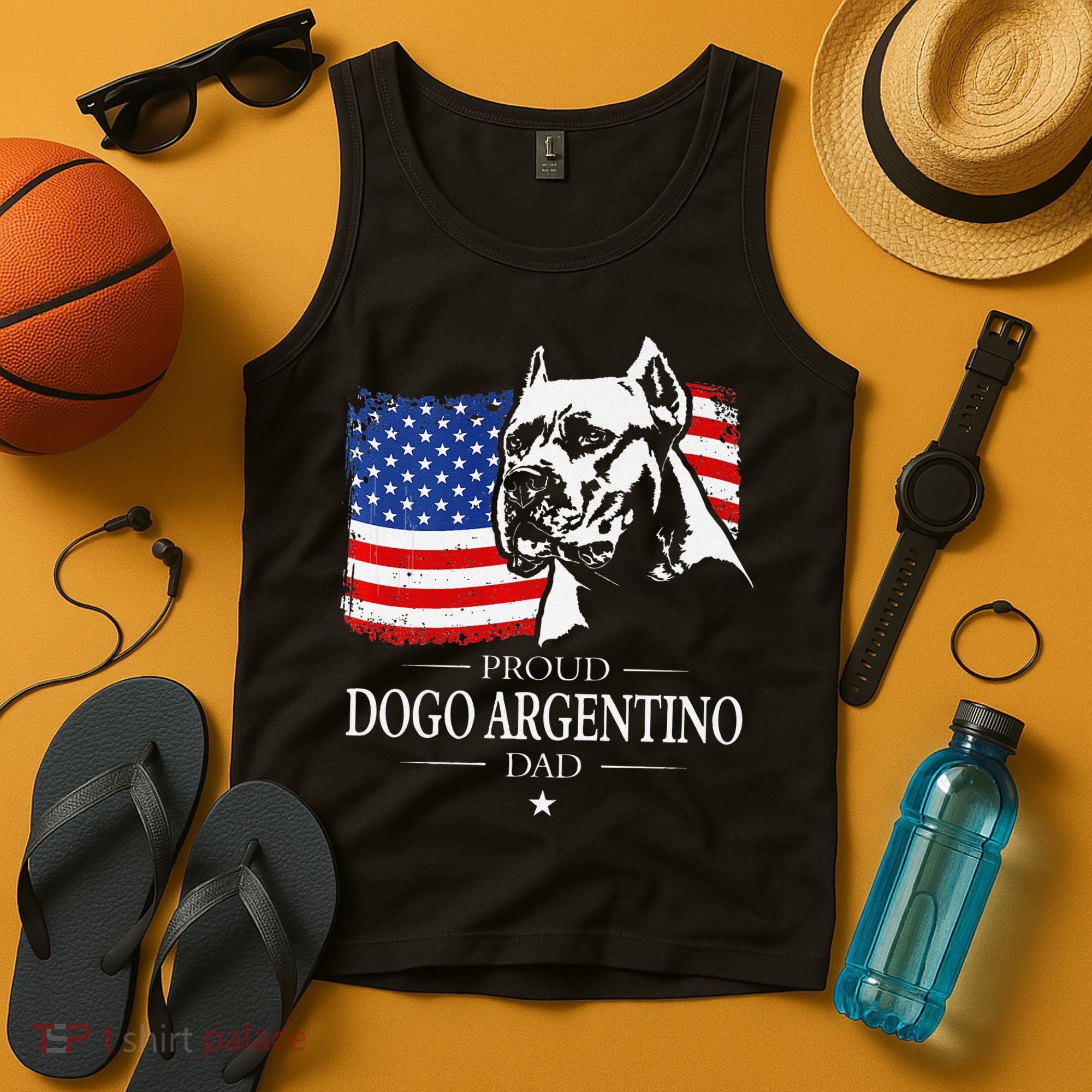 Proud Dogo Argentino Dad American Flag Patriotic Dog Tank Top