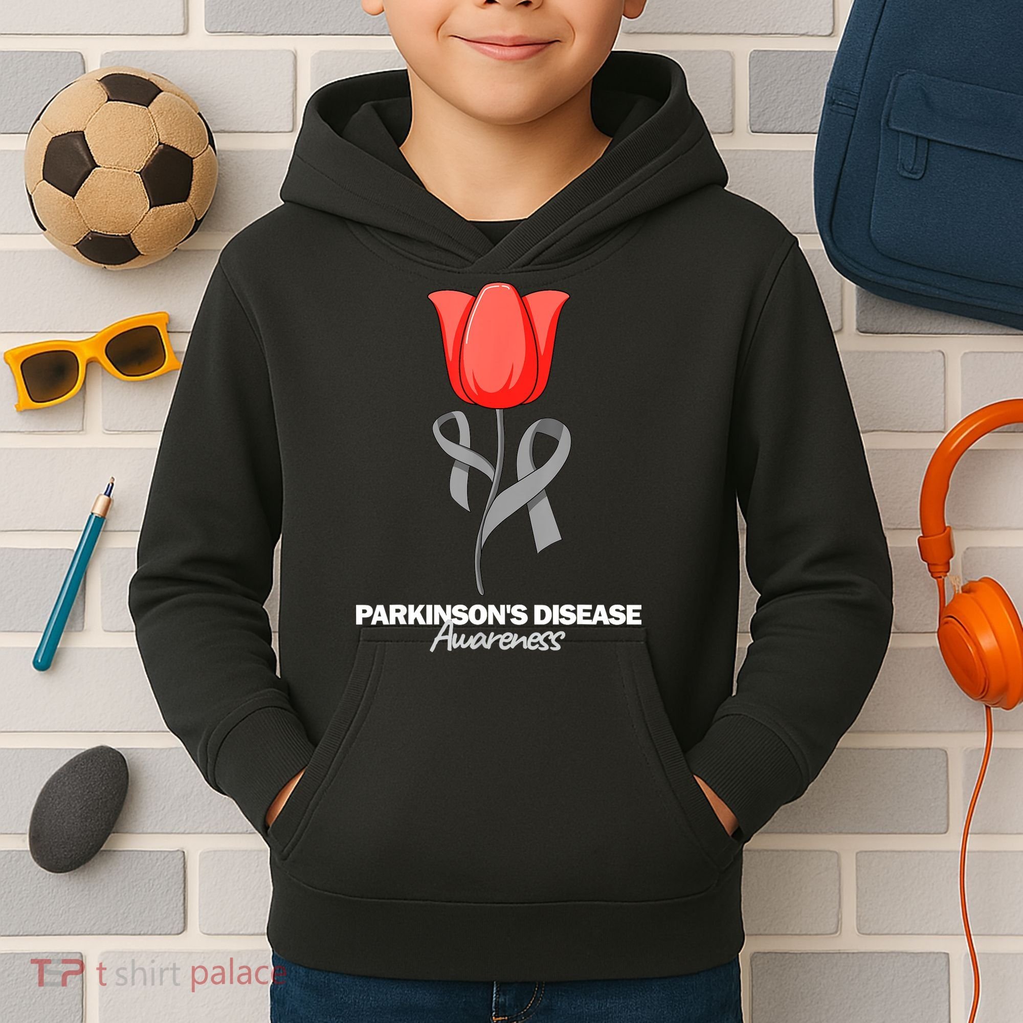 ParkinsonS Disease Awareness April Month Red Tulip Kids Hoodie