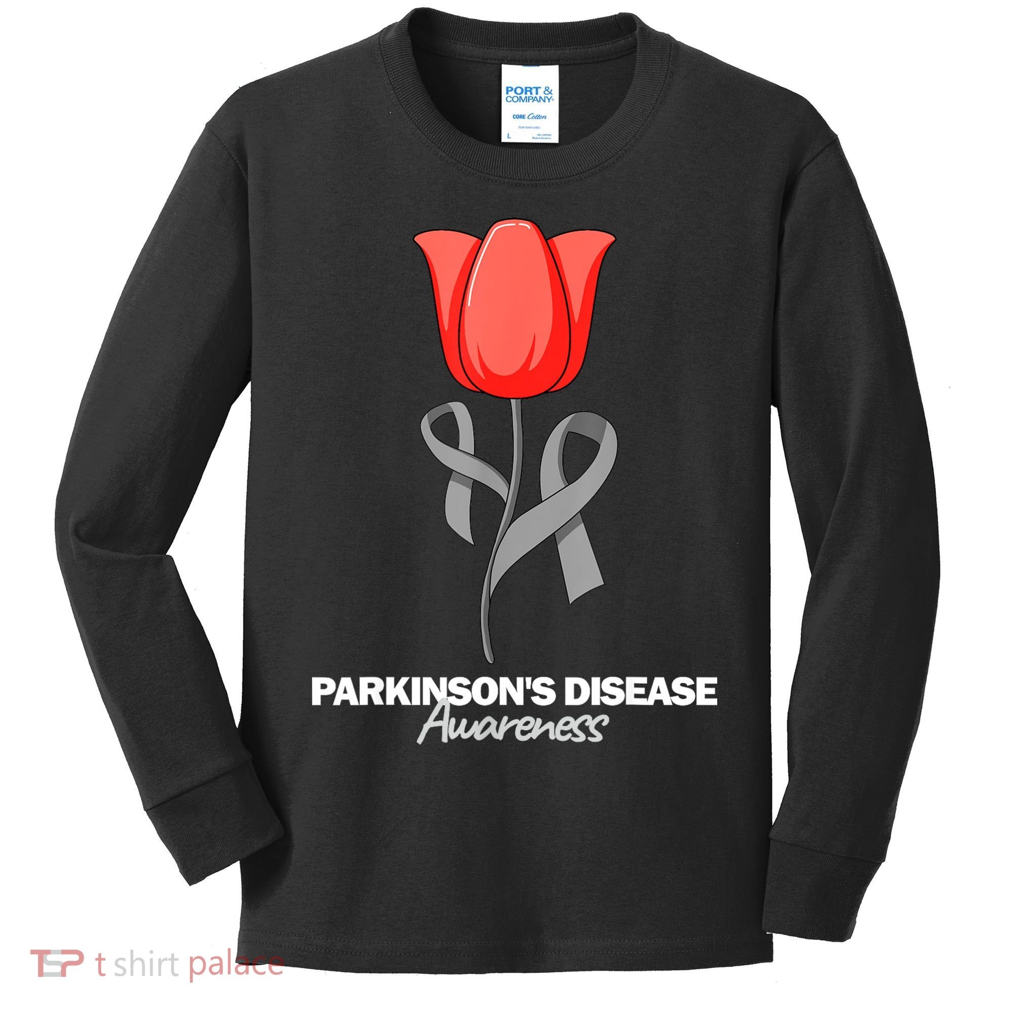 ParkinsonS Disease Awareness April Month Red Tulip Kids Long Sleeve Shirt