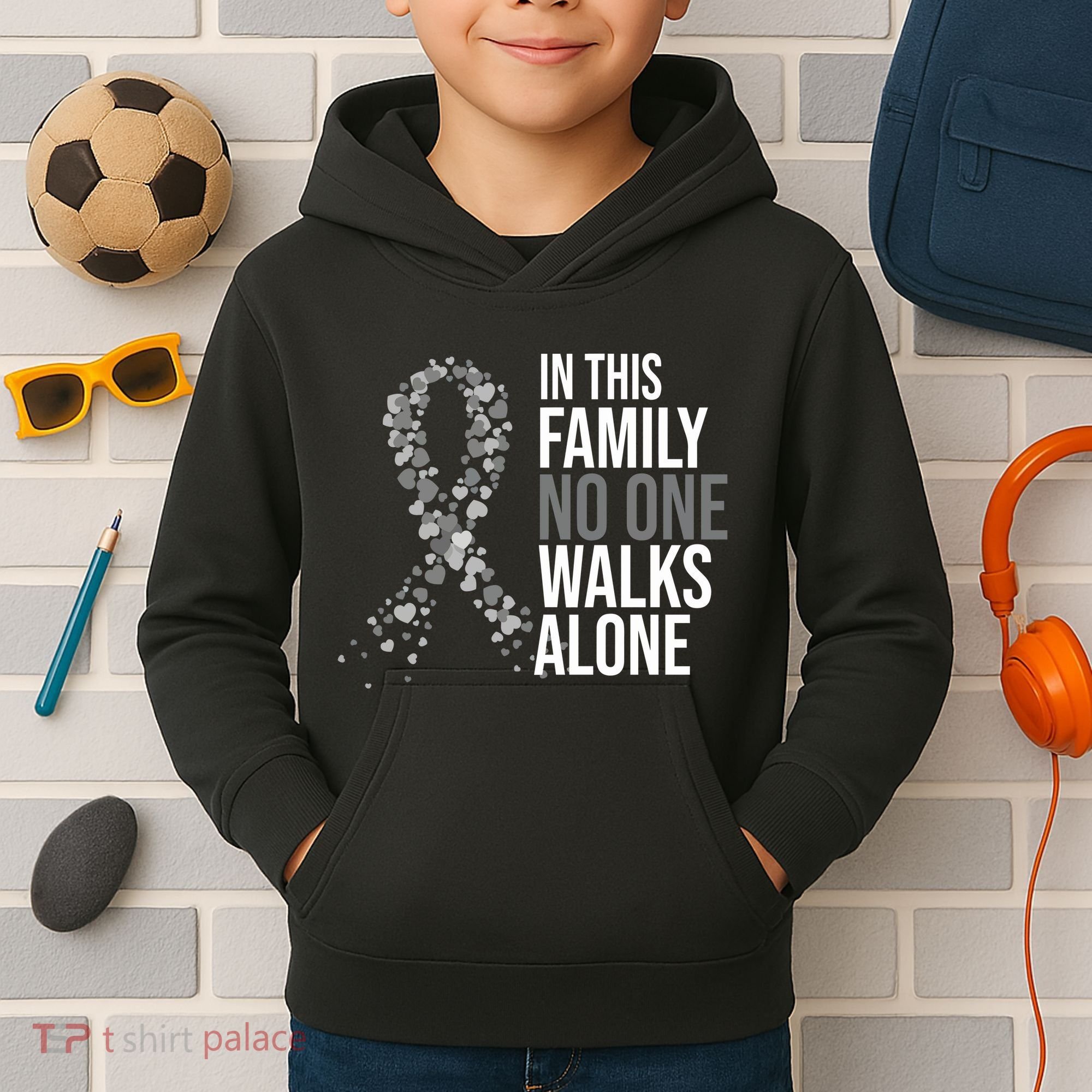 ParkinsonS Disease Awareness In This Family No One Walks Alone Kids Hoodie