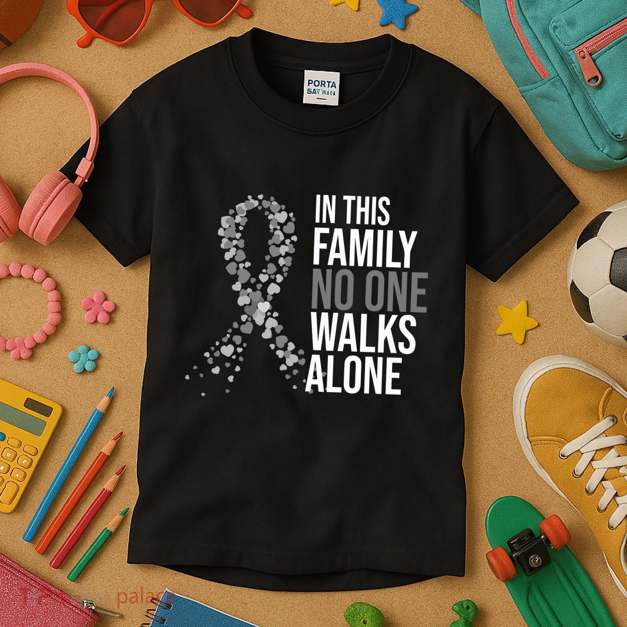ParkinsonS Disease Awareness In This Family No One Walks Alone Kids T-Shirt