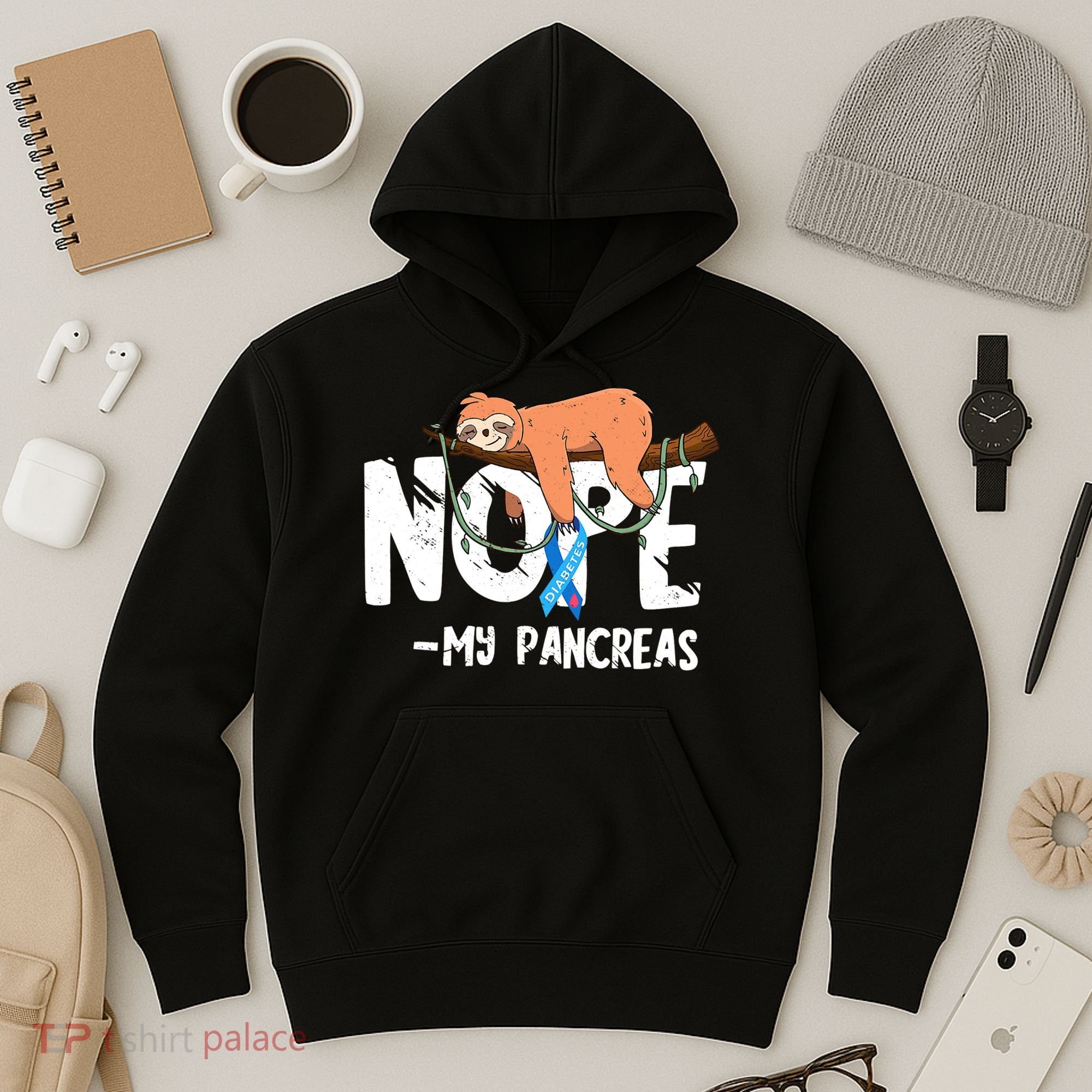 Pancreas Diabetes Awareness Blood Sugar Diabetic Sloth T1D Hoodie