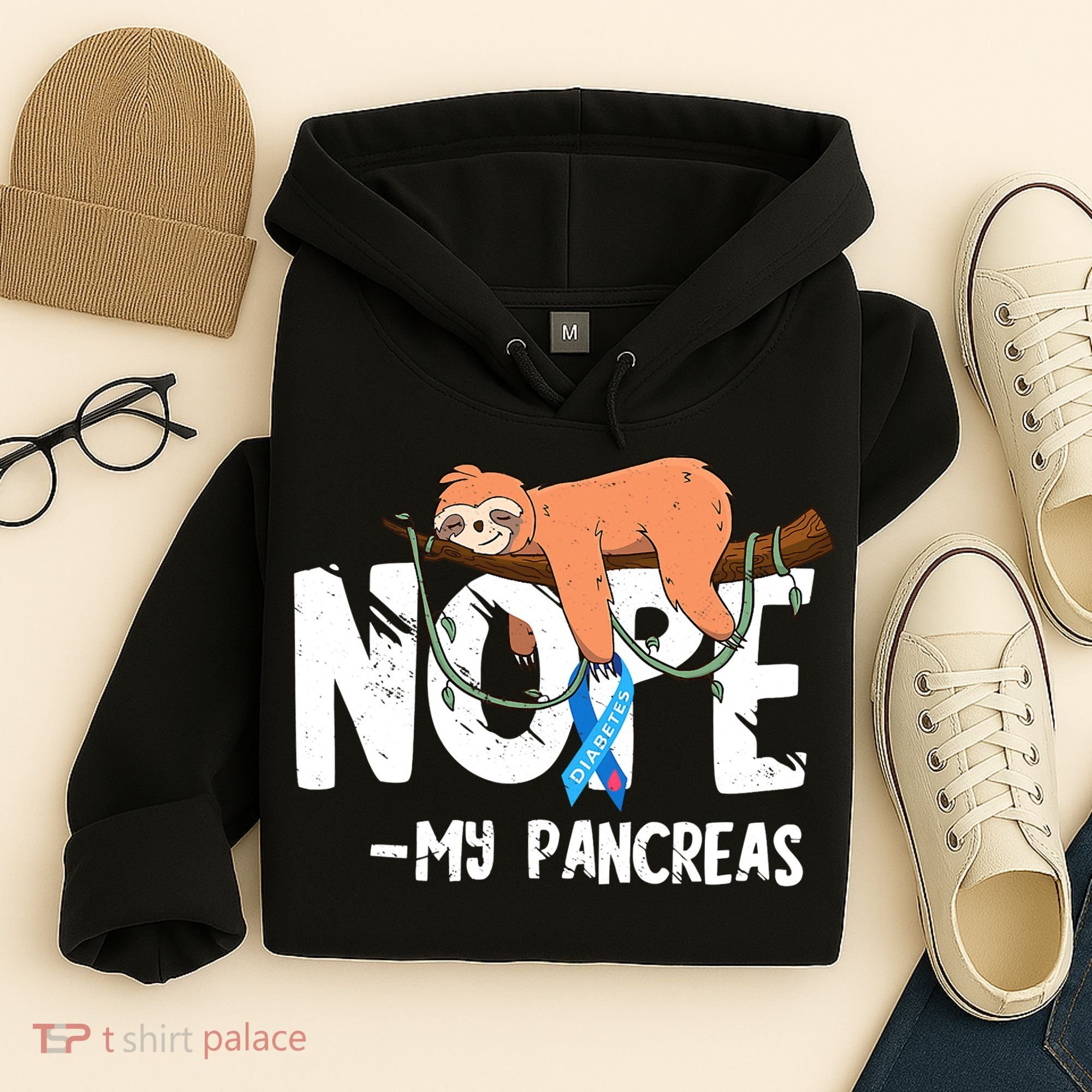 Pancreas Diabetes Awareness Blood Sugar Diabetic Sloth T1D Hoodie