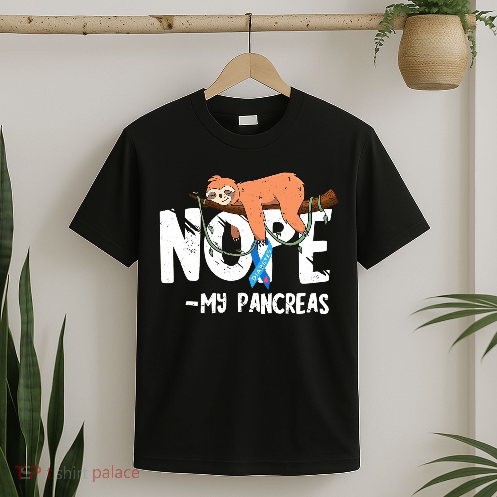 Pancreas Diabetes Awareness Blood Sugar Diabetic Sloth T1D T-Shirt