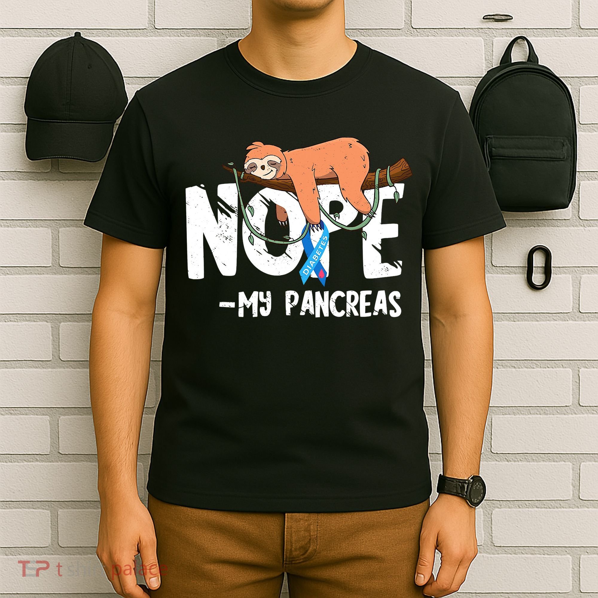 Pancreas Diabetes Awareness Blood Sugar Diabetic Sloth T1D T-Shirt