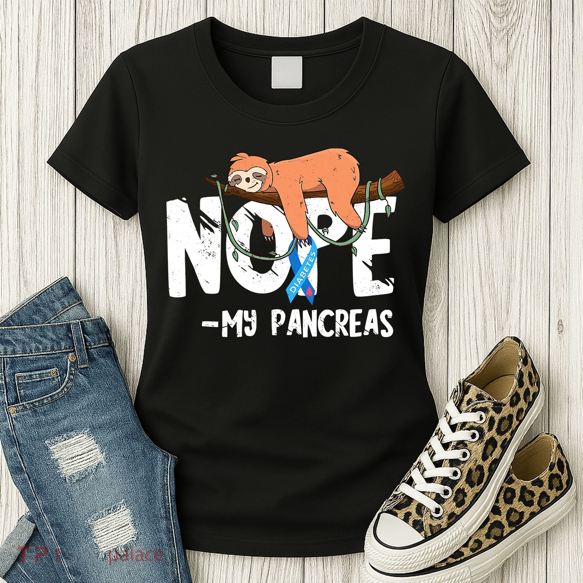 Pancreas Diabetes Awareness Blood Sugar Diabetic Sloth T1D Women's T-Shirt