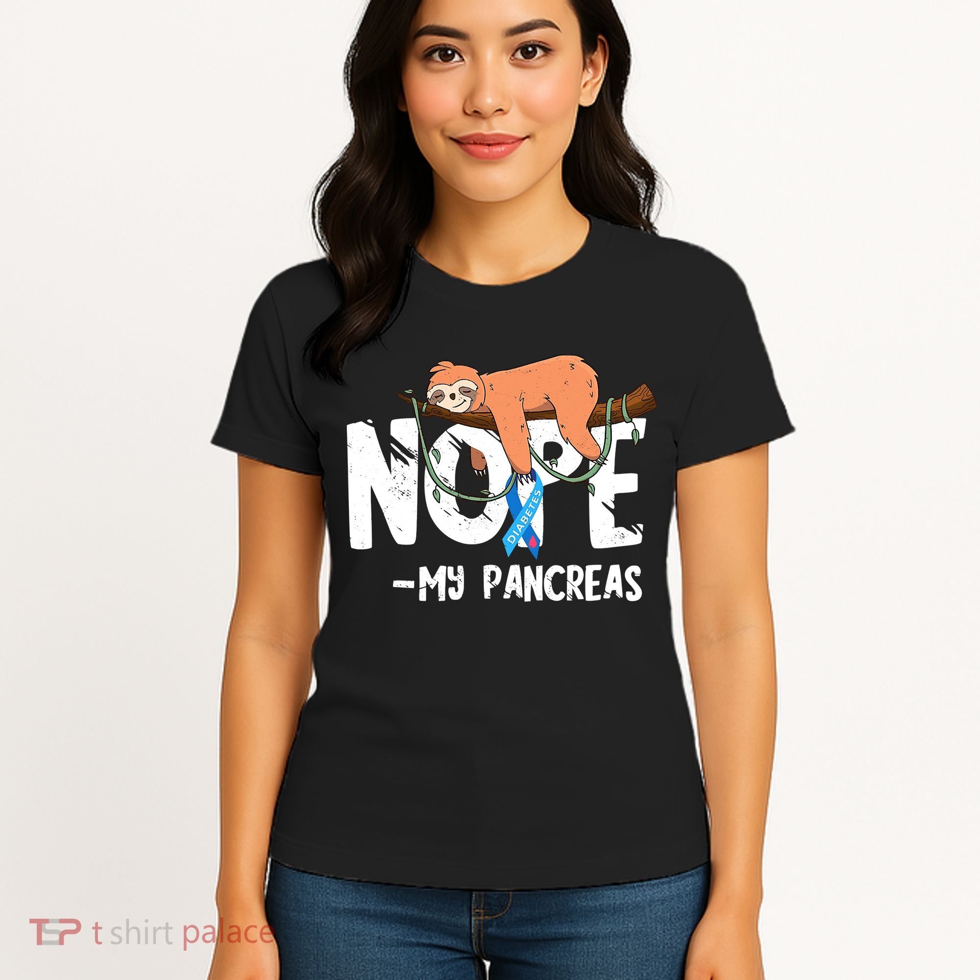Pancreas Diabetes Awareness Blood Sugar Diabetic Sloth T1D Women's T-Shirt